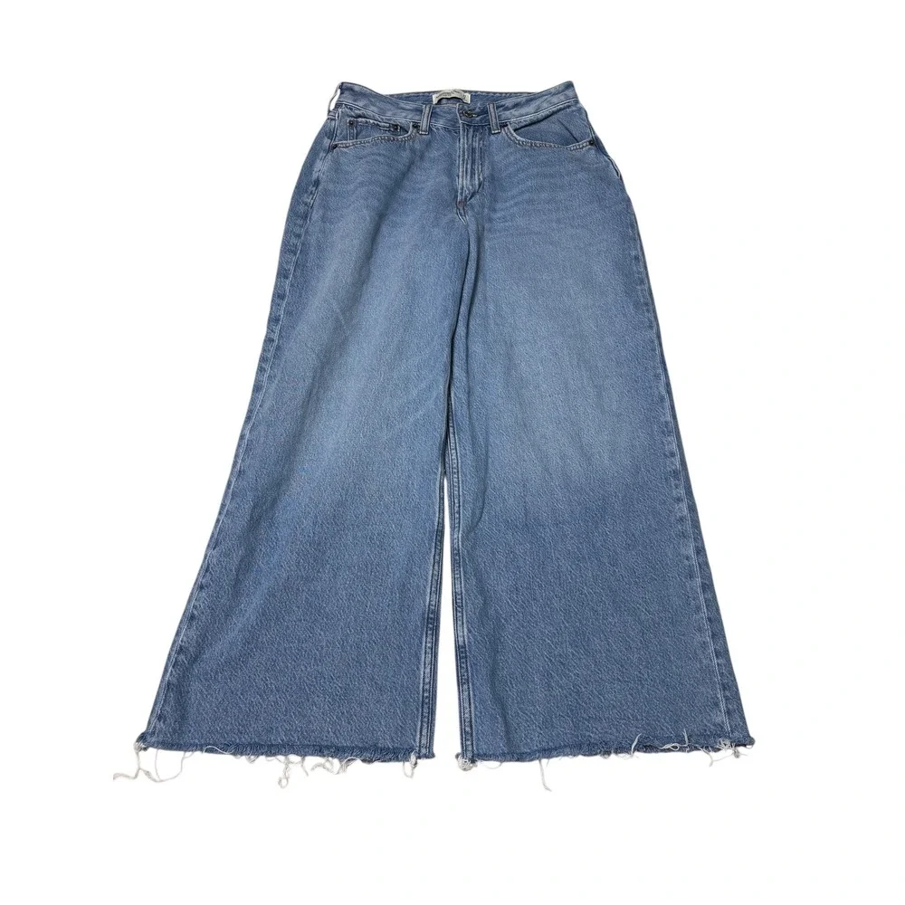 Abercrombie & Fitch Curve Love Crop Wide Leg High‎ Rise Womens 27/4 L25 Raw Hem